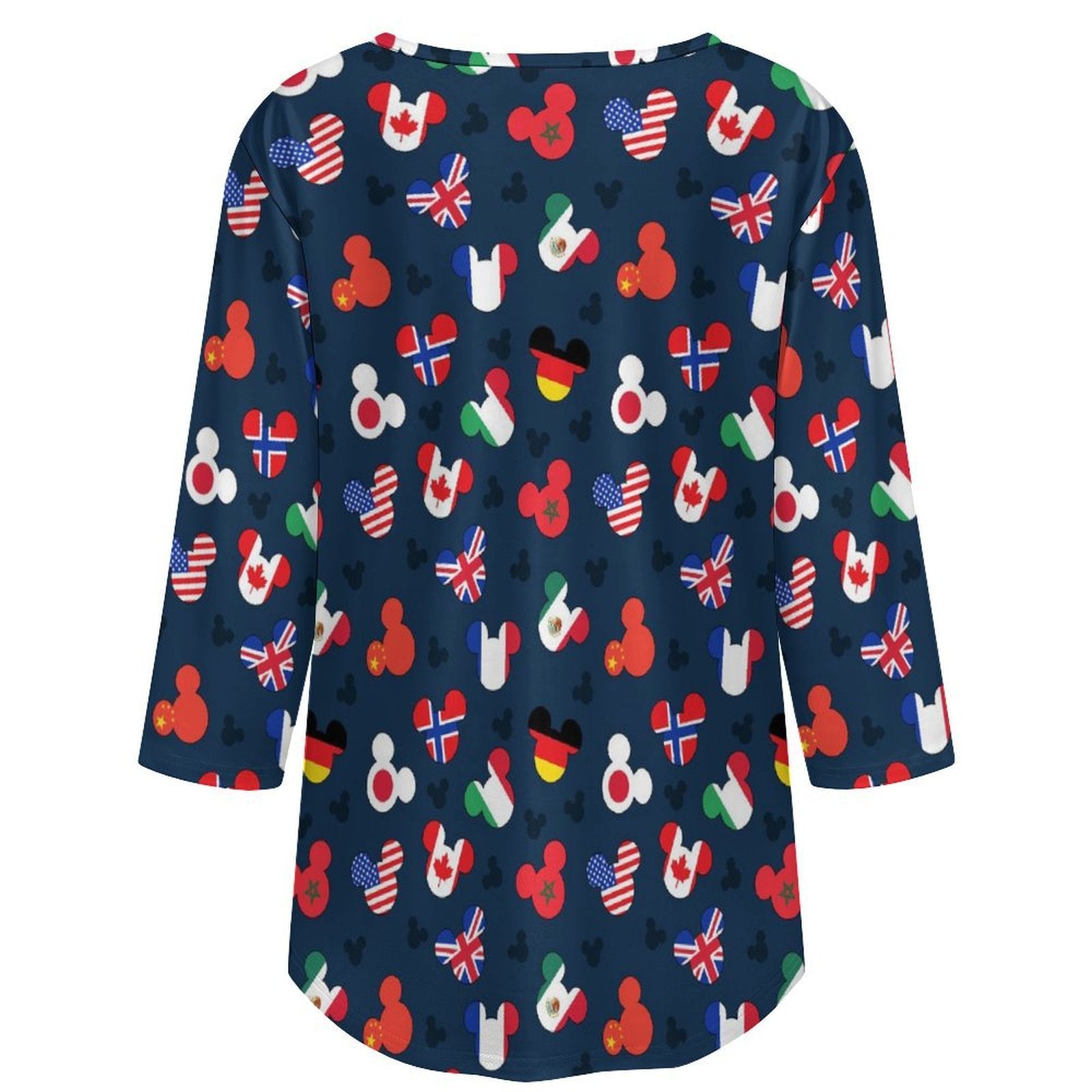 Mickey Flags Women's 3/4 Sleeve Pleated Tunic Top - Ambrie