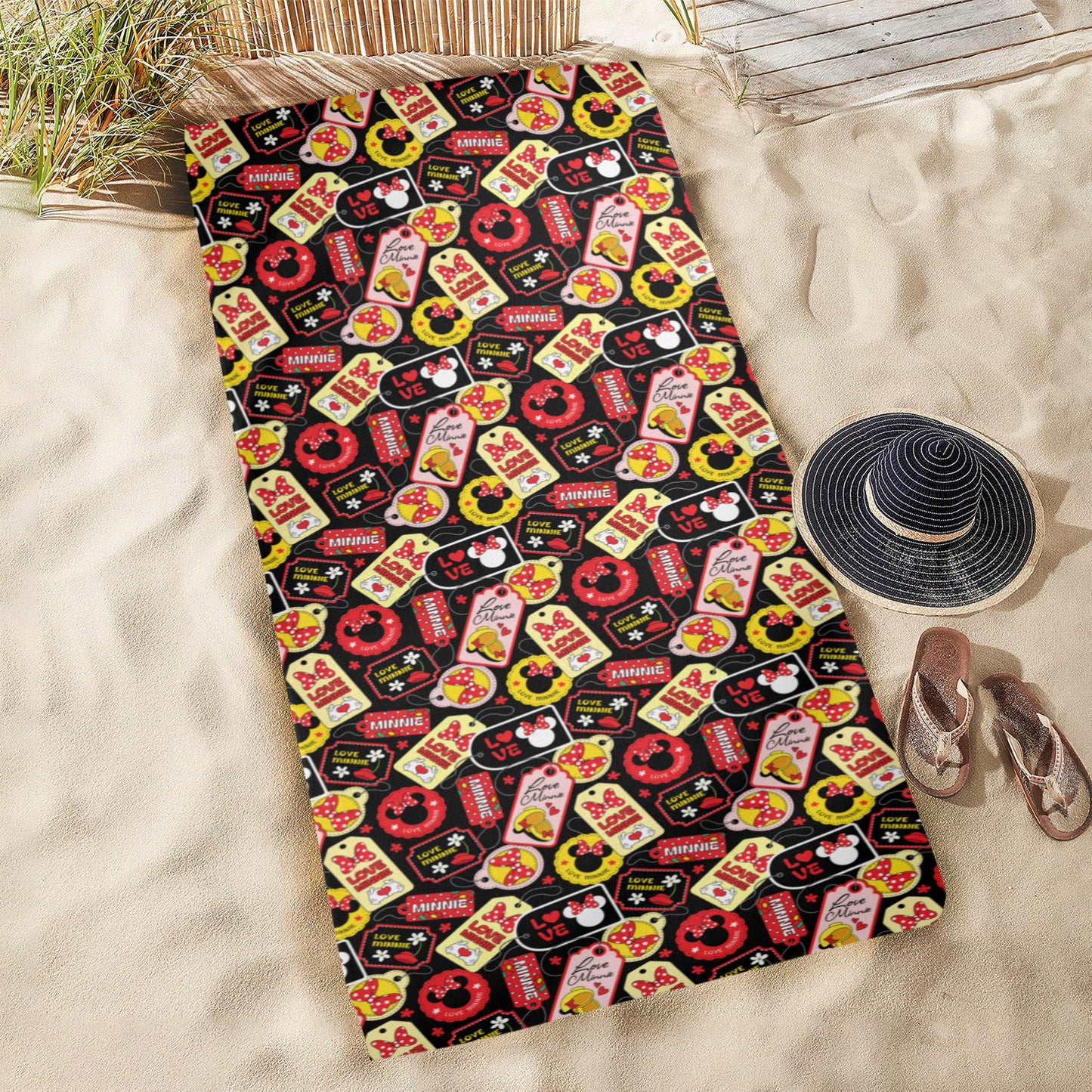 Minnie Tags Beach Towel
