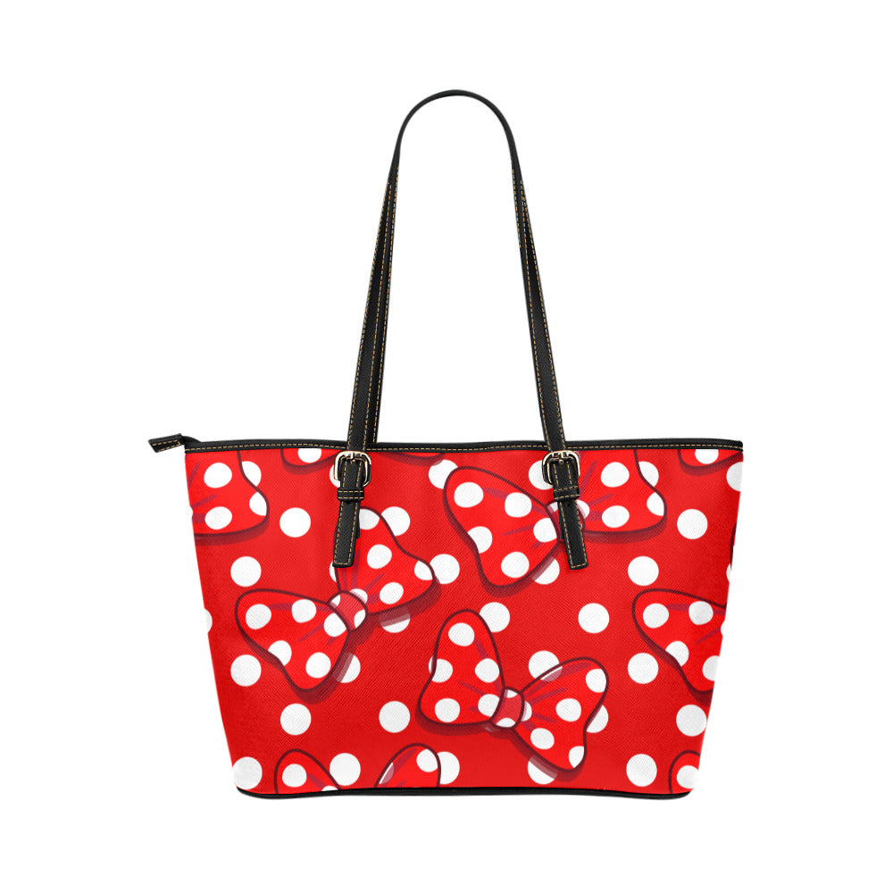 Red With White Polka Dot And Bows Leather Tote Bag