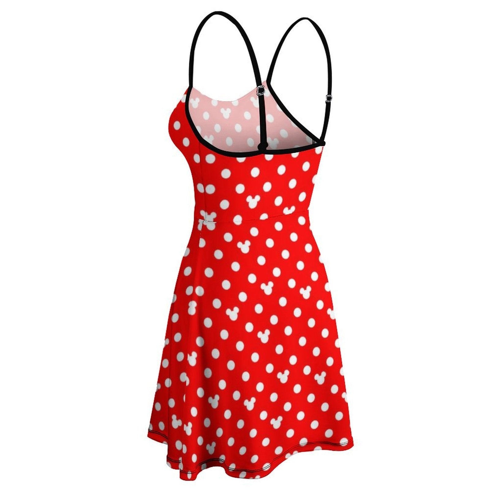 Red With White Mickey Polka Dots Women’s Sling Short Dress - Ambrie