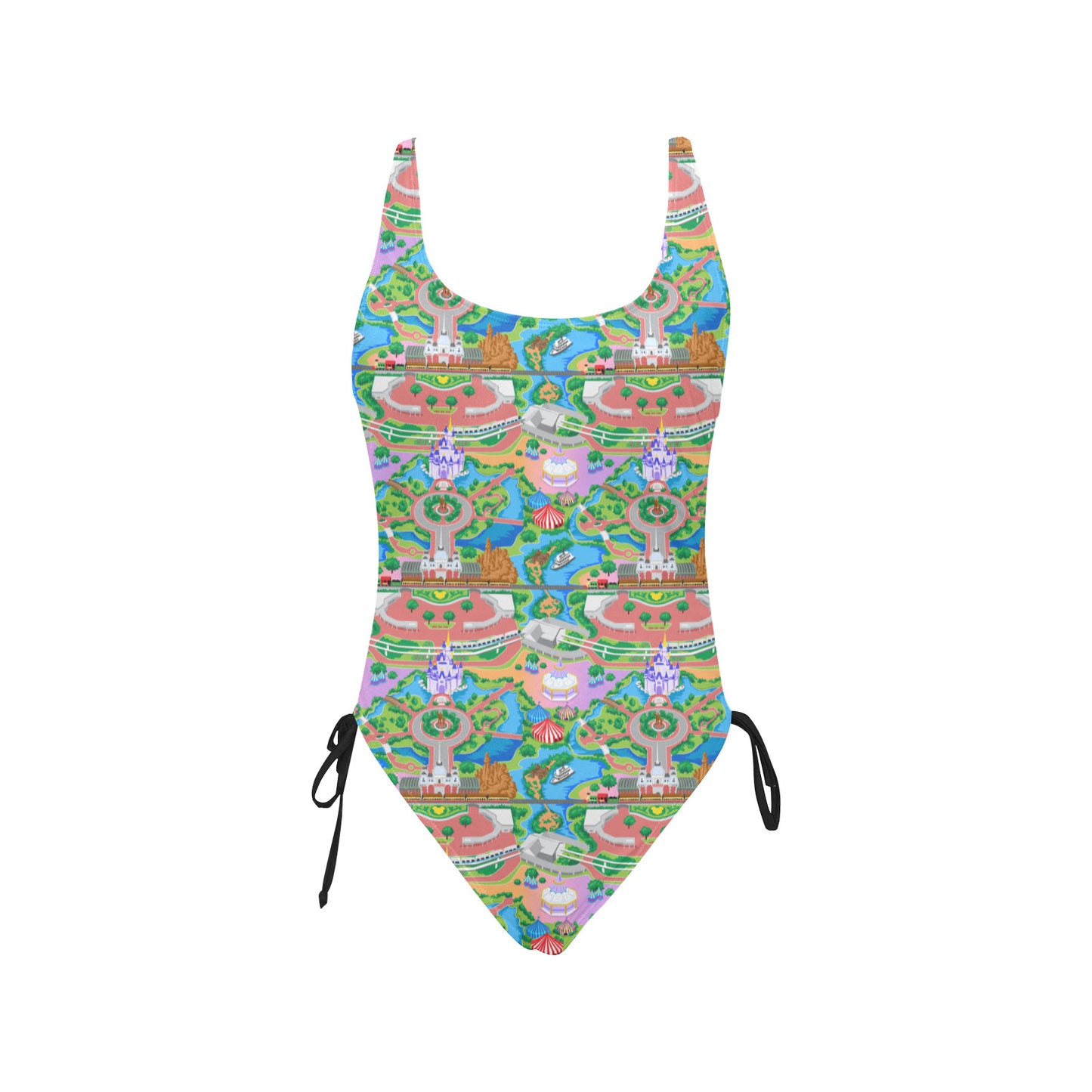 Park Map Drawstring Side Women's One-Piece Swimsuit