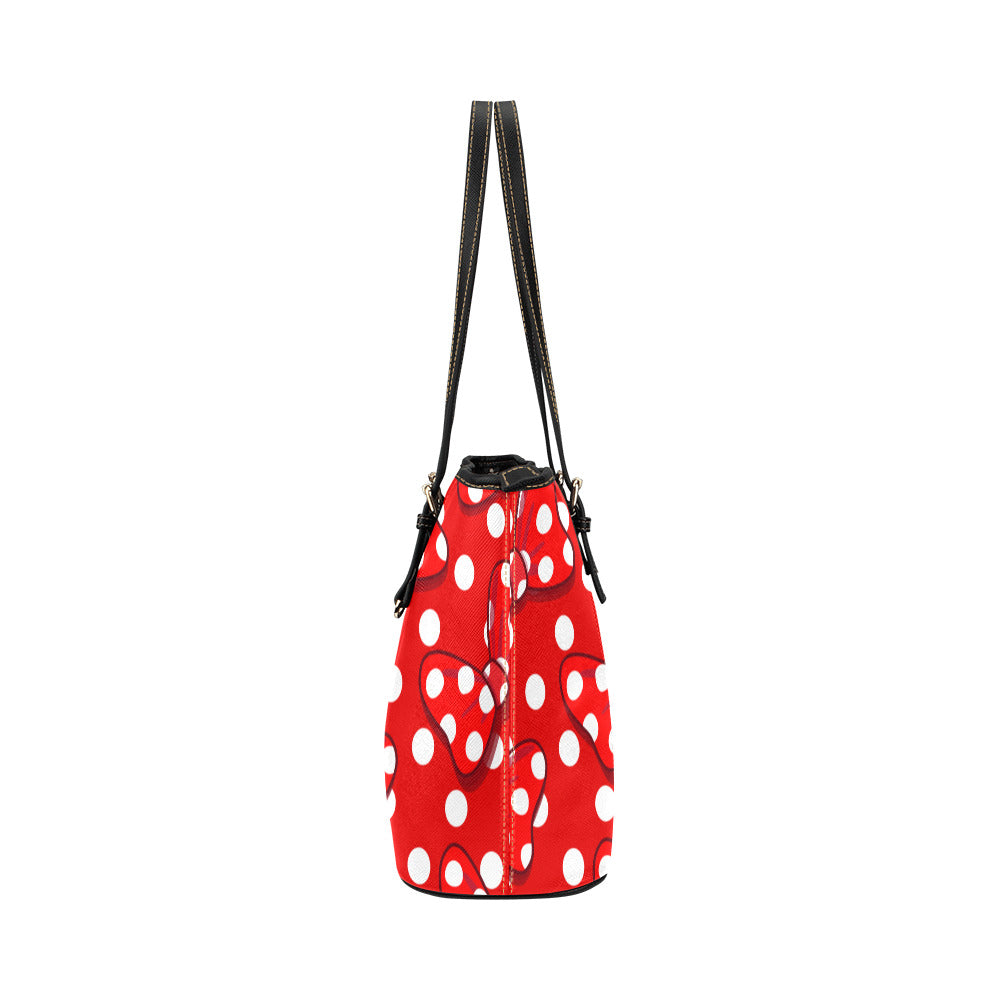 Red With White Polka Dot And Bows Leather Tote Bag