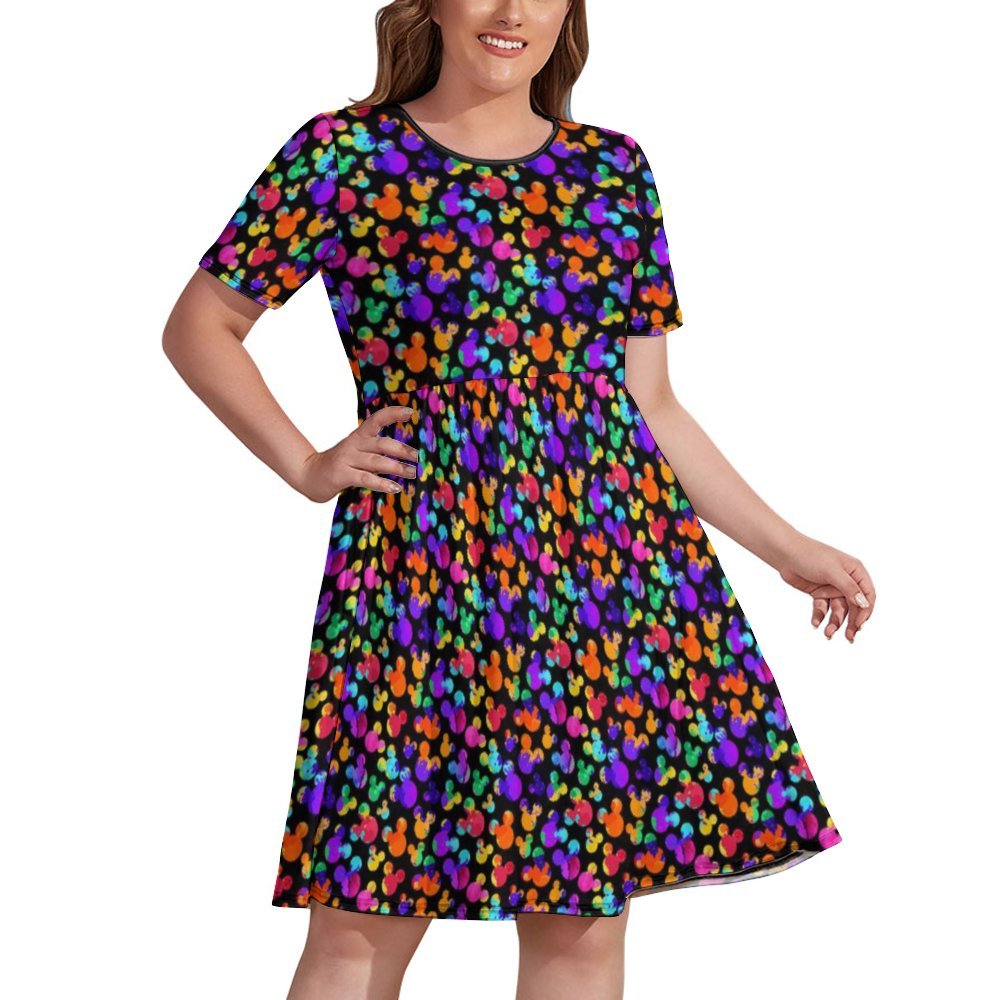 Watercolor Women's Round Neck Plus Size Dress With Pockets