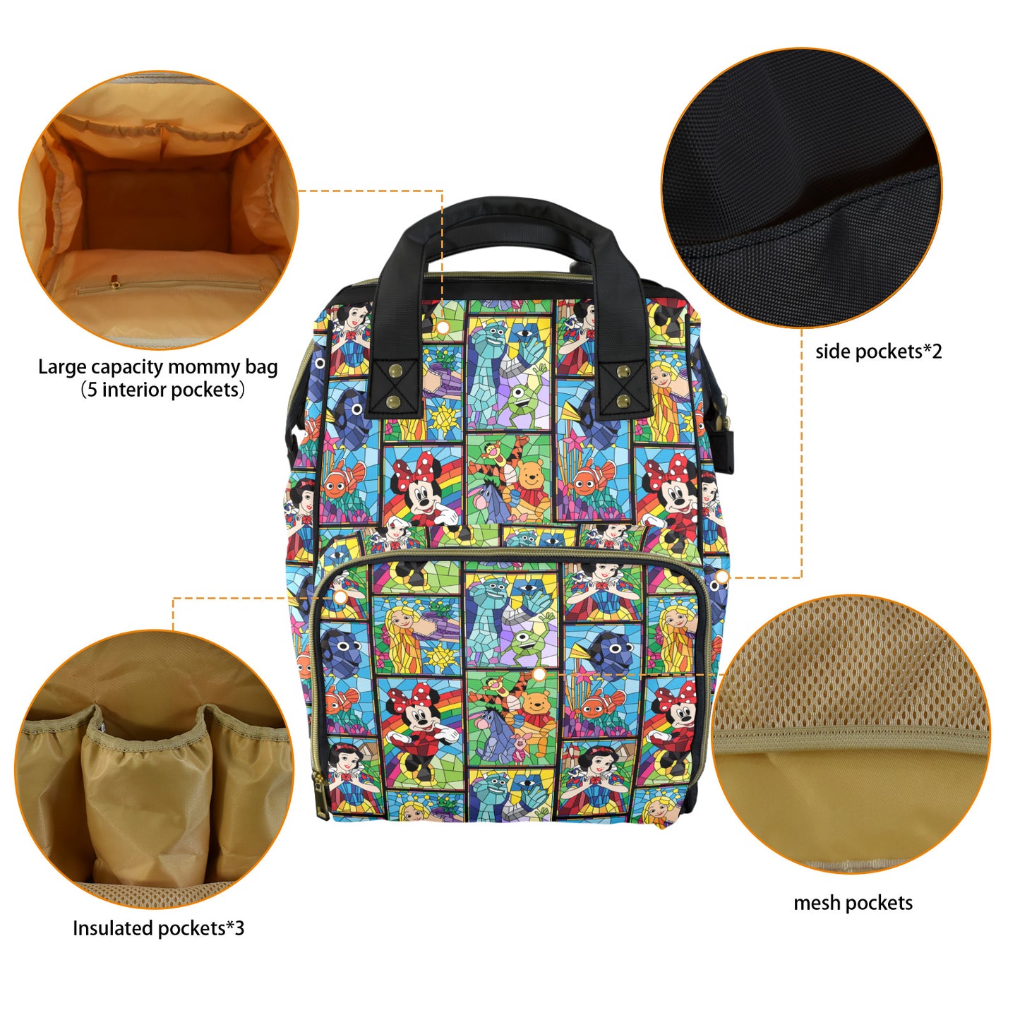 Stained Glass Characters Multi-Function Diaper Bag