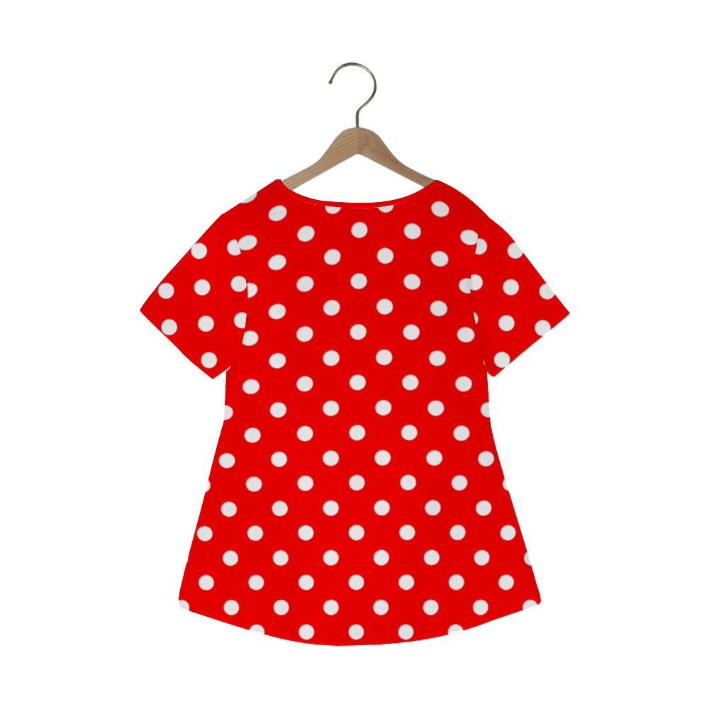 Red With White Polka Dots Women's Crew Neck Loose Tunic