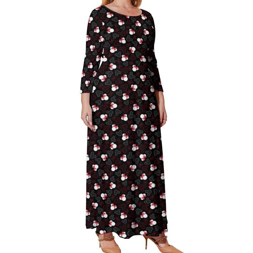 Mickey And Minnie Dots Plus Size Loose-Fit Long Sleeve Dress