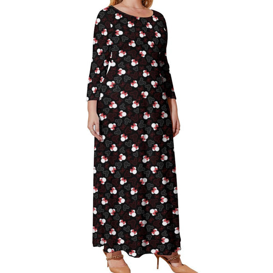 Mickey And Minnie Dots Plus Size Loose-Fit Long Sleeve Dress