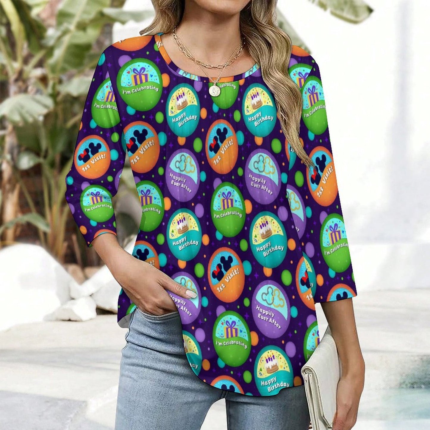 Button Collector Women's 3/4 Sleeve Pleated Tunic Top - Ambrie