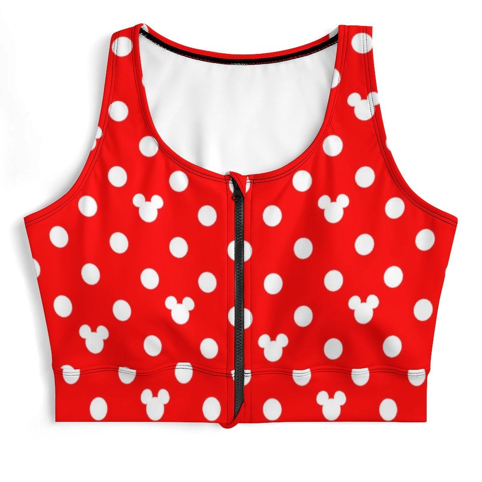 Red With White Mickey Polka Dots Women's Yoga Zipper Vest - Ambrie