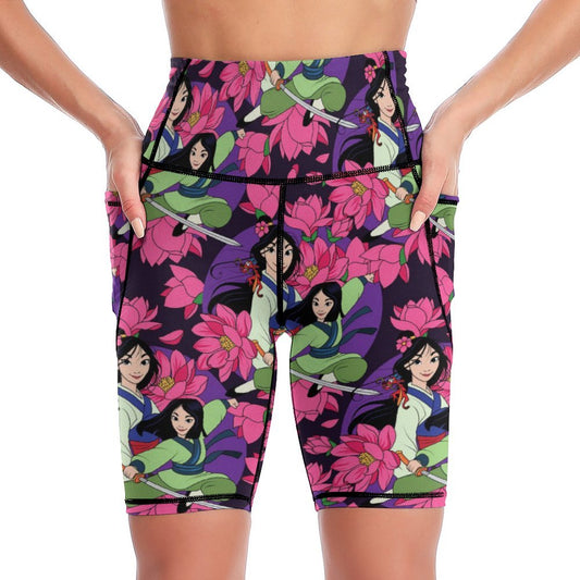 Blooming Flowers Women's Knee Length Athletic Yoga Shorts With Pockets