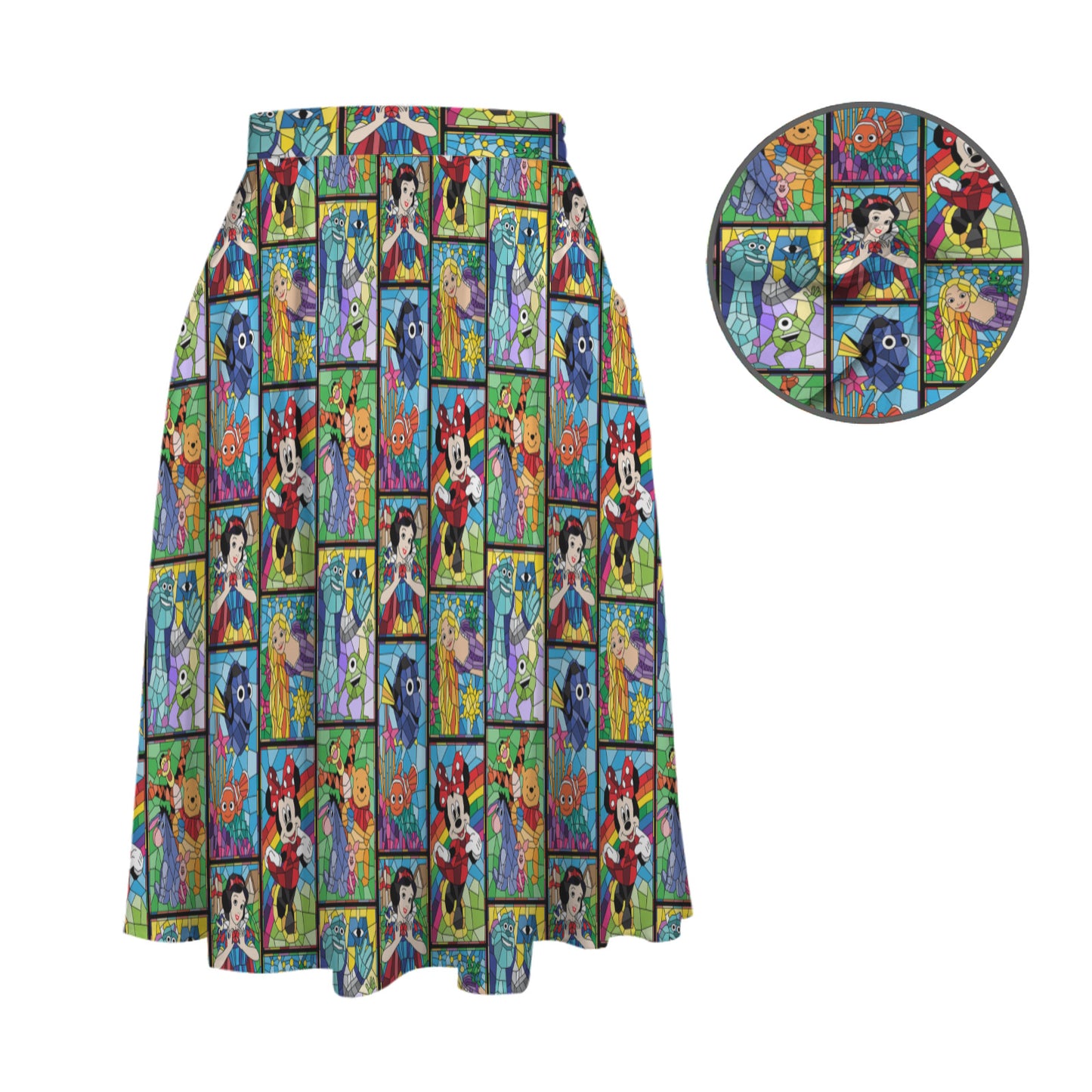Stained Glass Elastic Waist Midi Skirt With Pockets