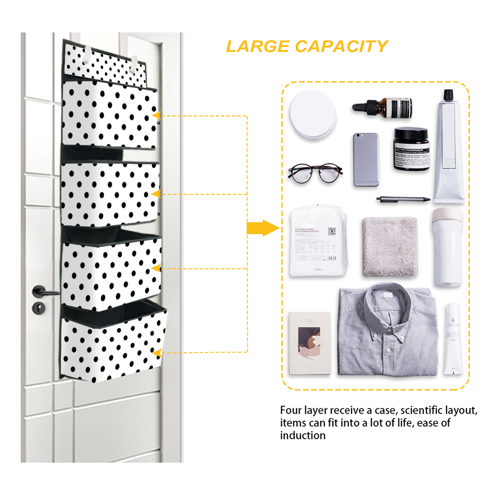 White With Black Polka Dots 4-Tier Hanging Shelf Wall Closet Storage Organizer Bags