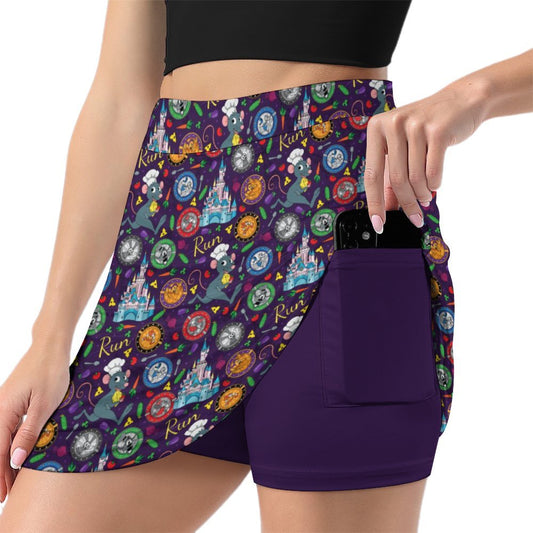 Ratatouille Wine And Dine Race Athletic A-Line Skirt With Pocket Solid Shorts