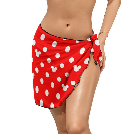 Red With White Mickey Polka Dots Swimsuit Beach Wrap