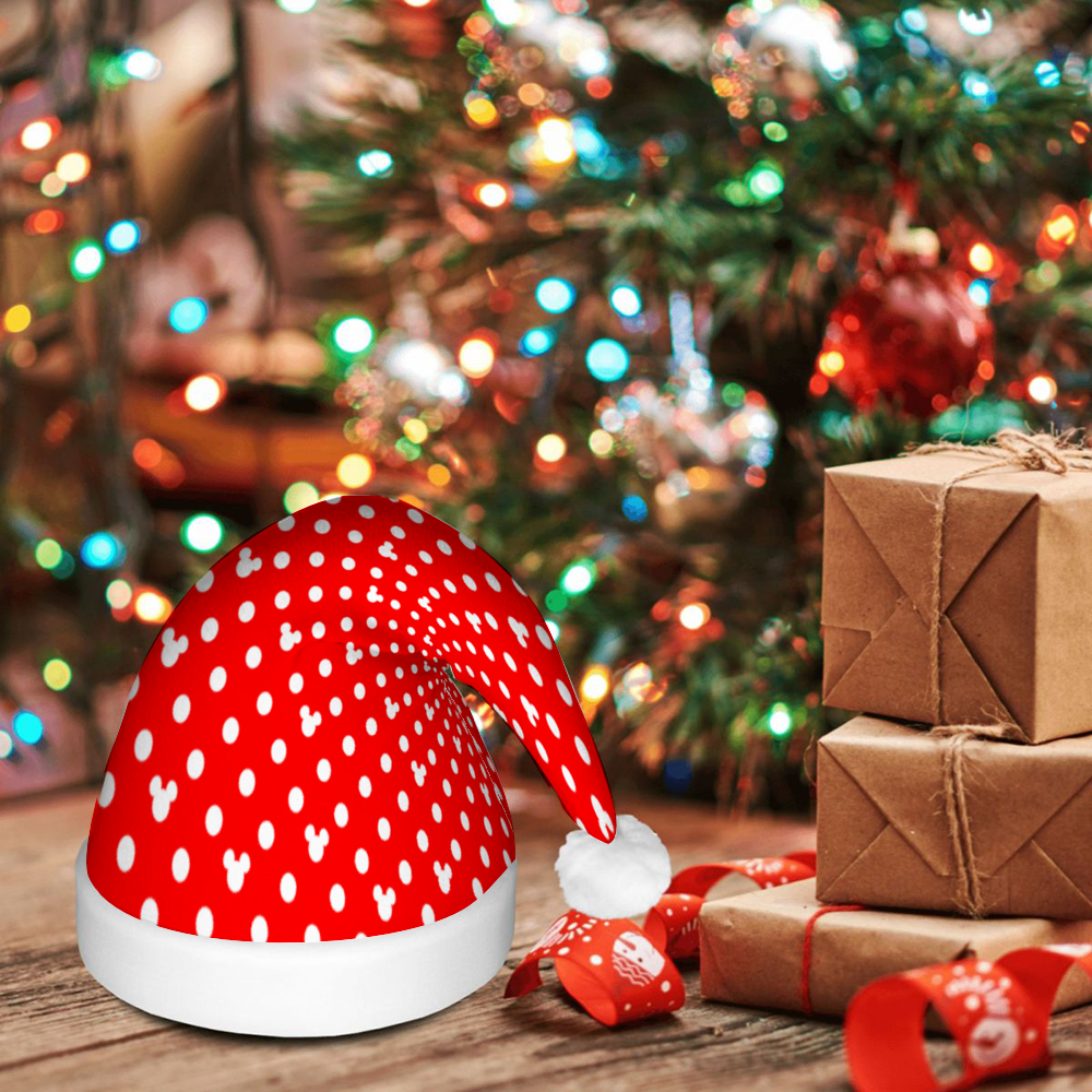 Red With White Mickey Polka Dots LED Light-Up Christmas Hat