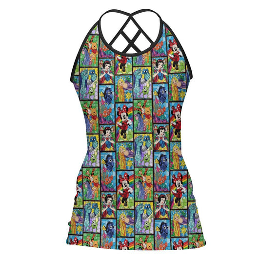 Stained Glass Characters Women's Criss-Cross Open Back Tank Top