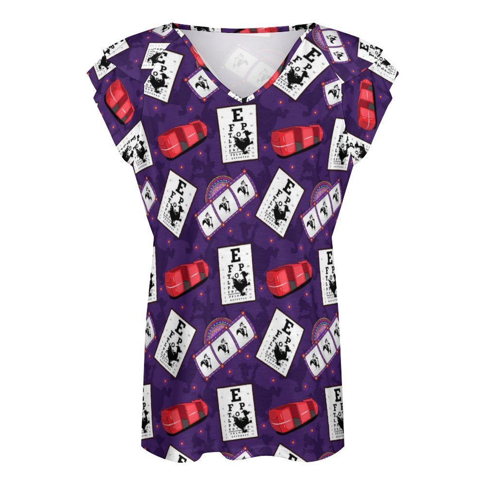 Disney Epcot Figment Imagination Women's Ruffle Sleeve V-Neck T-Shirt