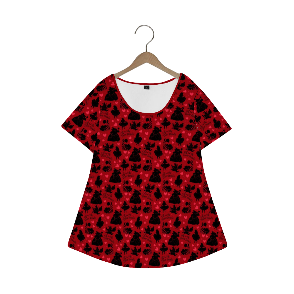 Disney Alice In Wonderland Queen Of Hearts Off With Their Heads Women's Crew Neck Loose Tunic