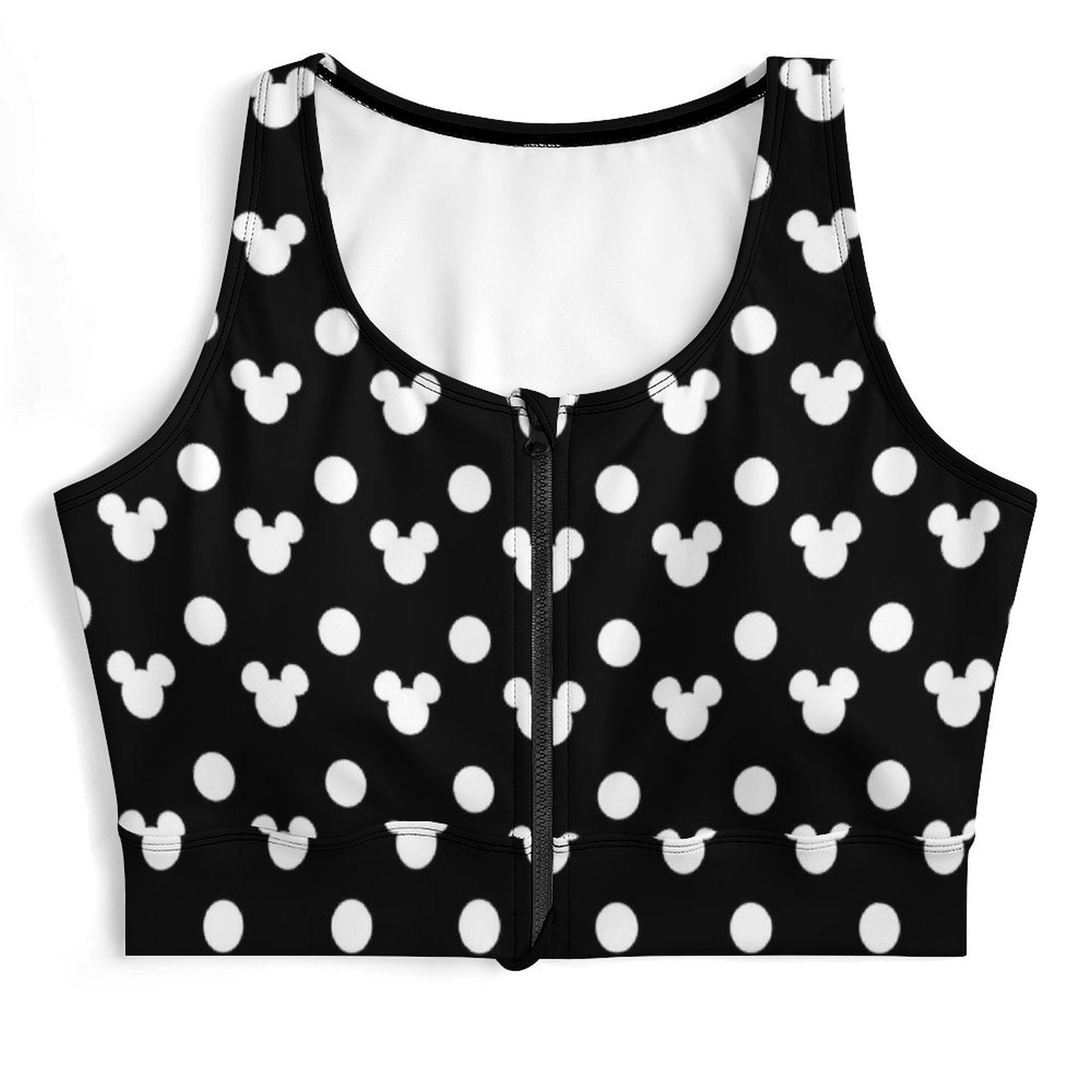 Black With White Mickey Polka Dots Women's Yoga Zipper Vest - Ambrie