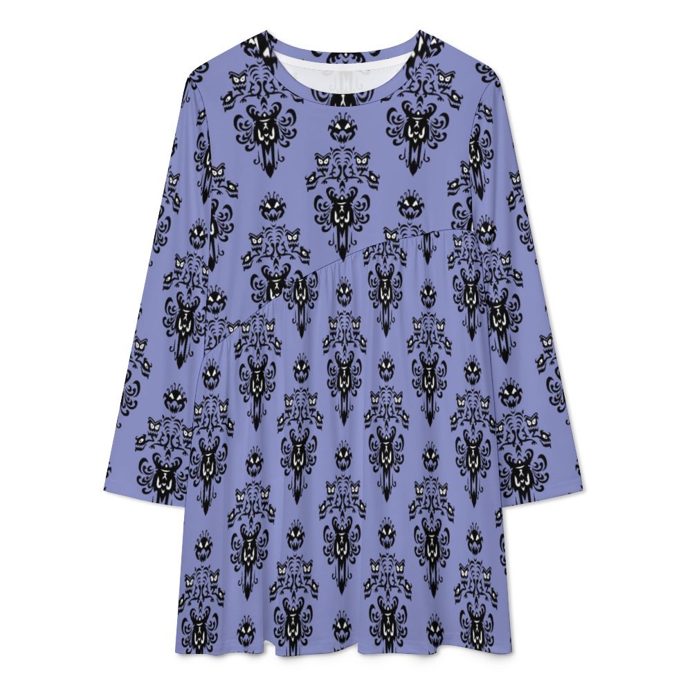 Haunted Mansion Wallpaper Long Sleeve Patchwork T-shirt Dress