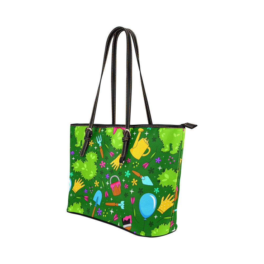 Flower And Garden Leather Tote Bag