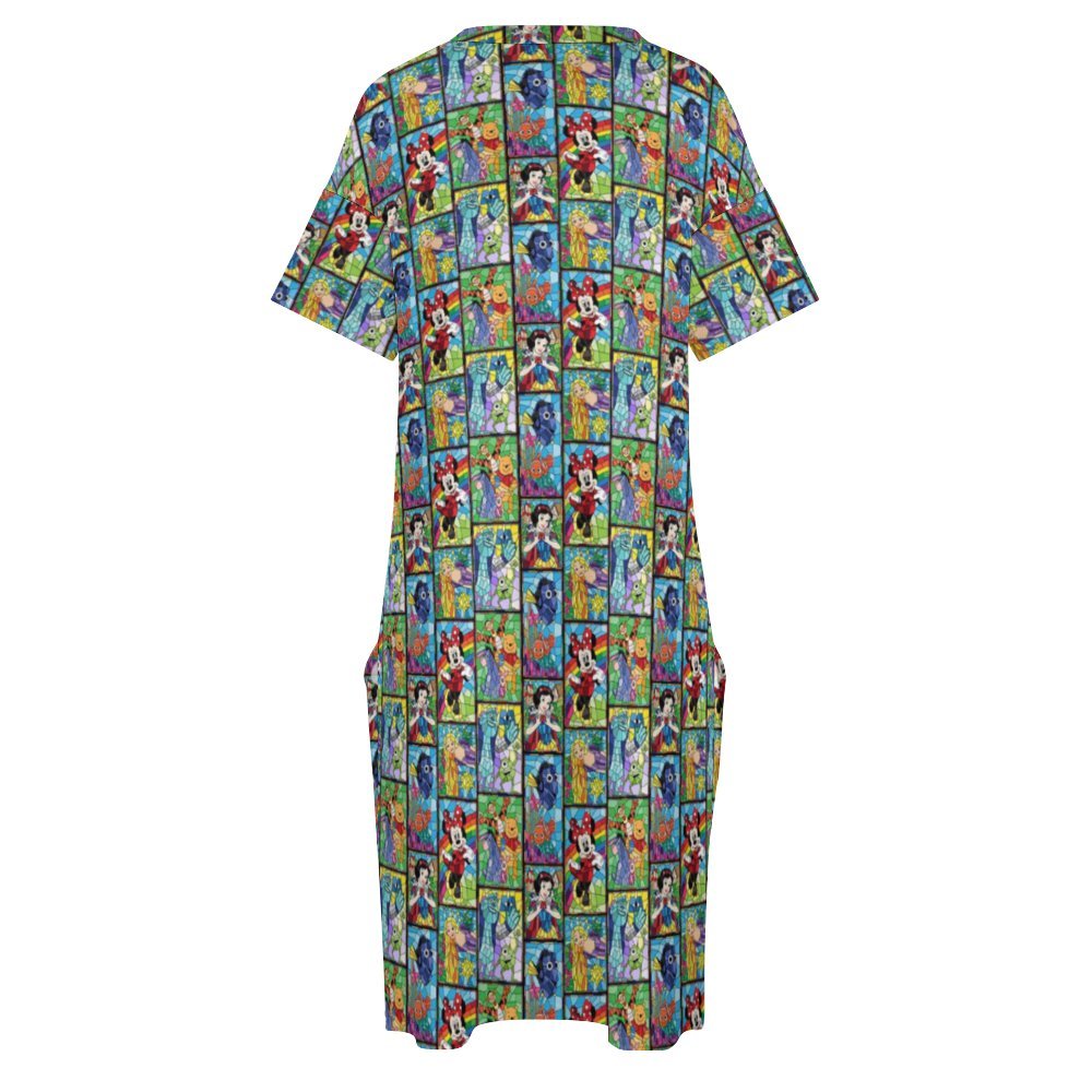 Stainted Glass Characters Women's V-neck Loose Dress With Pockets