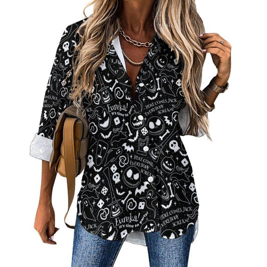 Everybody Scream Long Sleeve Button Up Blouse