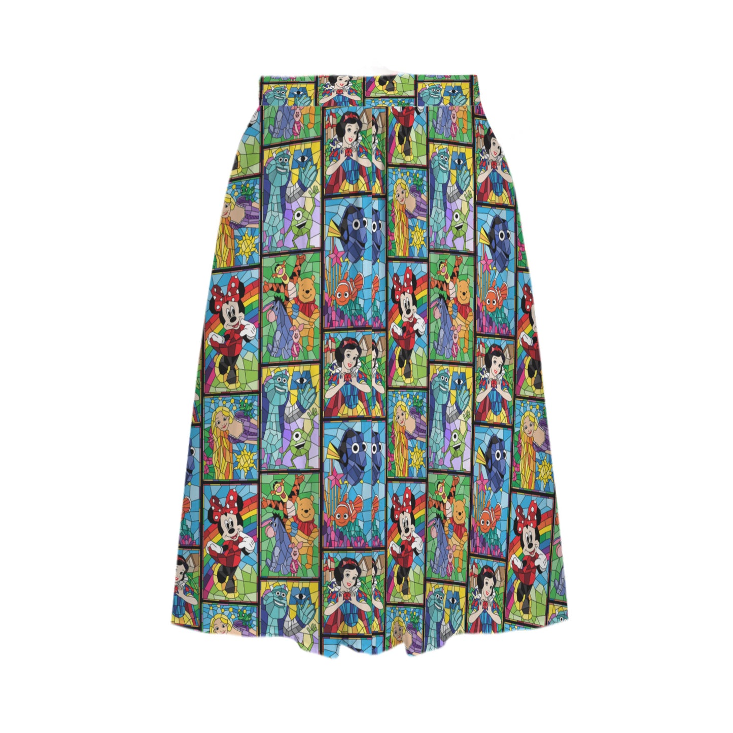 Stained Glass Elastic Waist Midi Skirt With Pockets