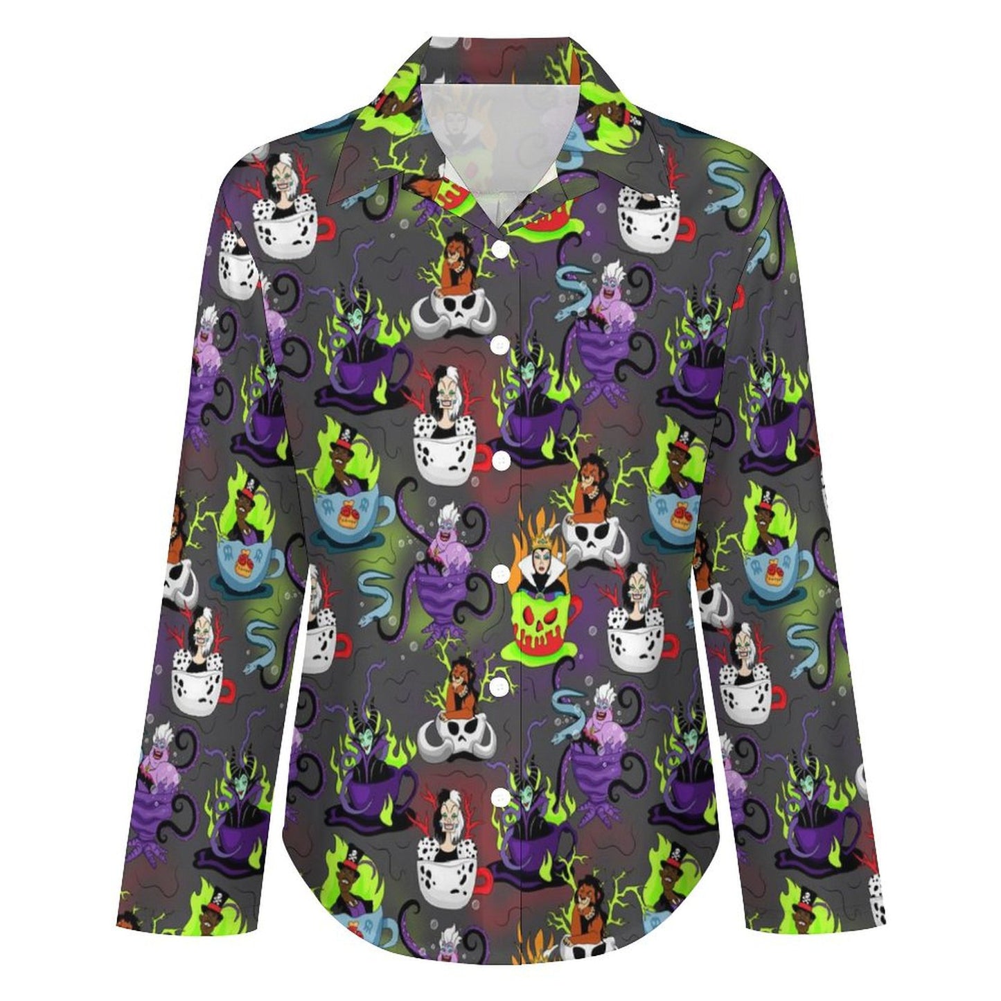 Villains Tea Cups Long Sleeve Button Up Blouse