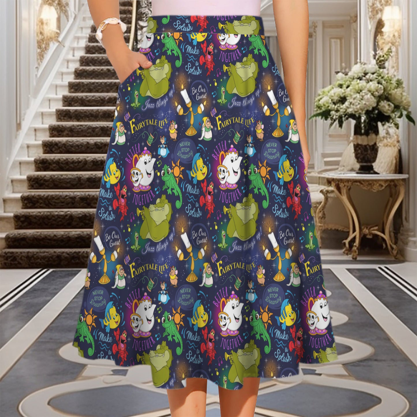 Sidekicks Elastic Waist Midi Skirt With Pockets