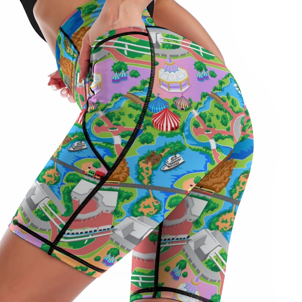 Park Map Women's Knee Length Athletic Yoga Shorts With Pockets