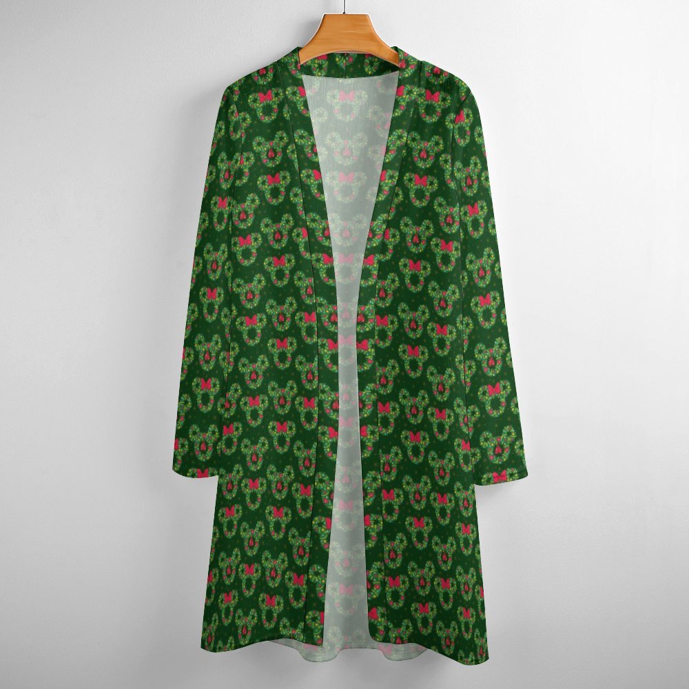 Christmas Wreaths Women's Mid-Length Cardigan