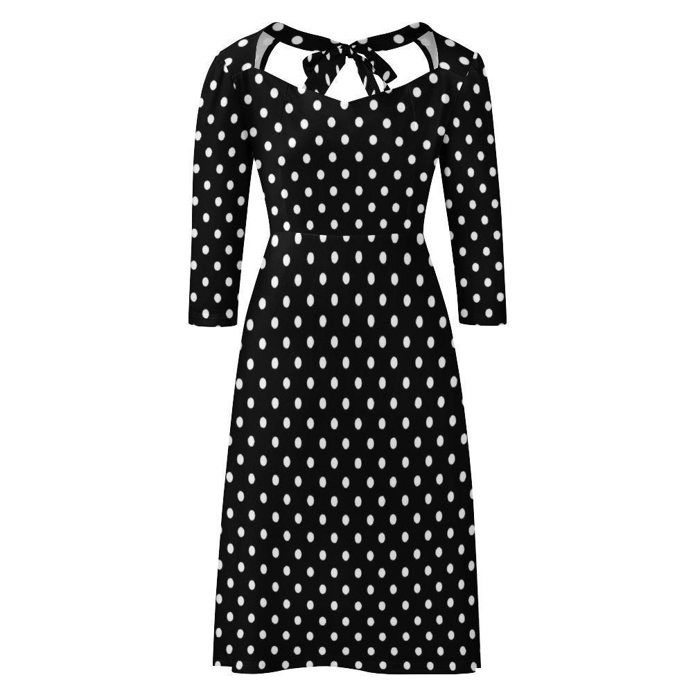 Black With White Polka Dots Women's Sweetheart Dress Flare Dress