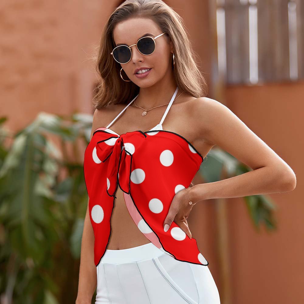 Red With White Polka Dots Swimsuit Beach Wrap
