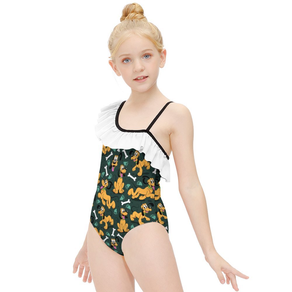 Disney Pluto Life Is Better With A Dog Girls Flounce One-Piece Swimsuit