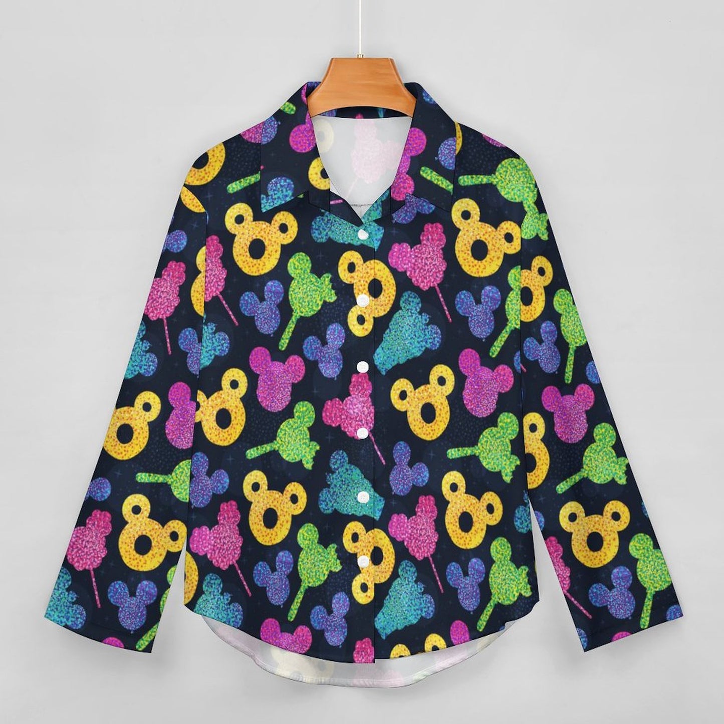 Glitter Park Snacks Long Sleeve Button Up Blouse