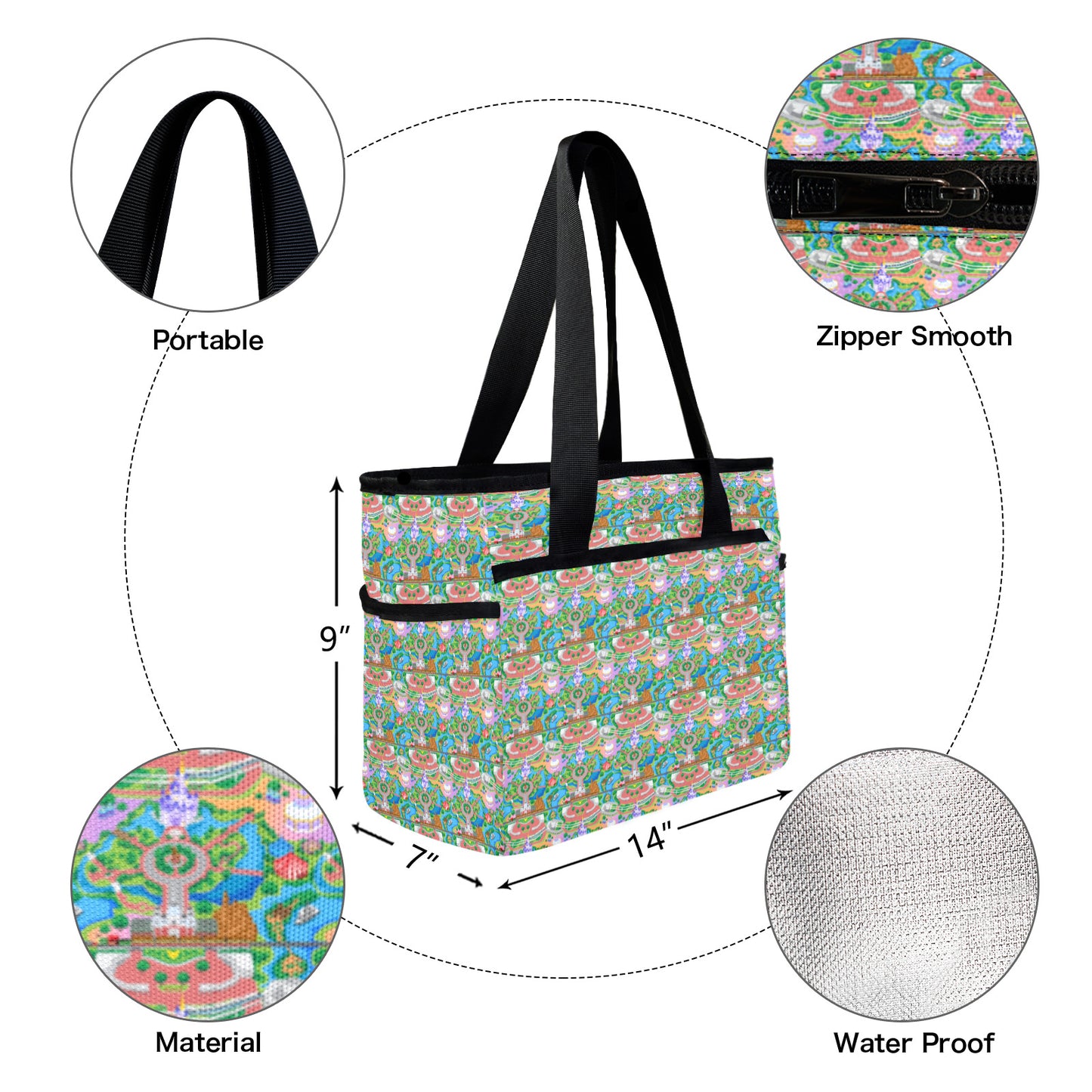 Park Map Large Capacity Insulated Tote Bag