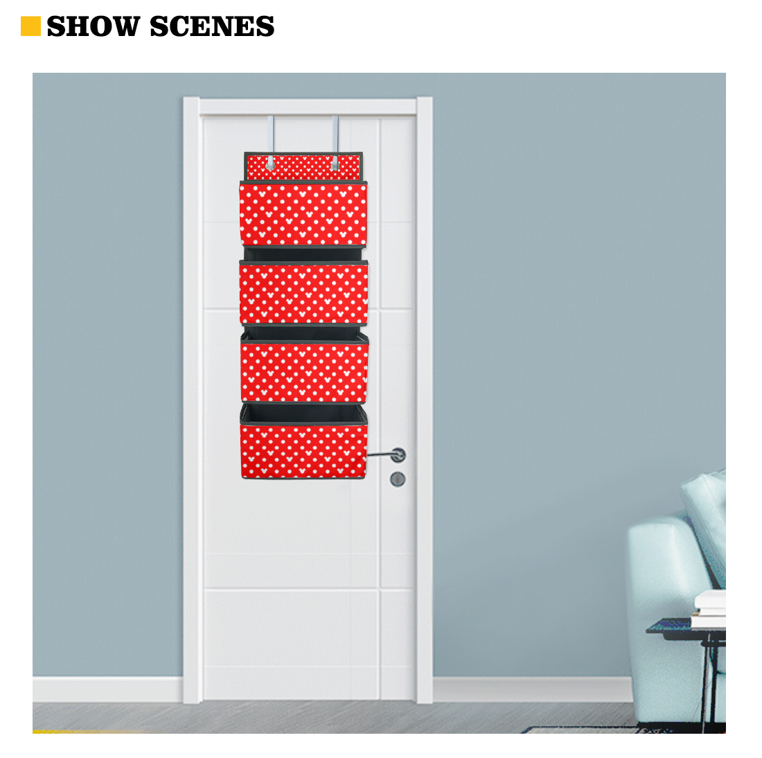 Red With White Mickey Polka Dots 4-Tier Hanging Shelf Wall Closet Storage Organizer Bags