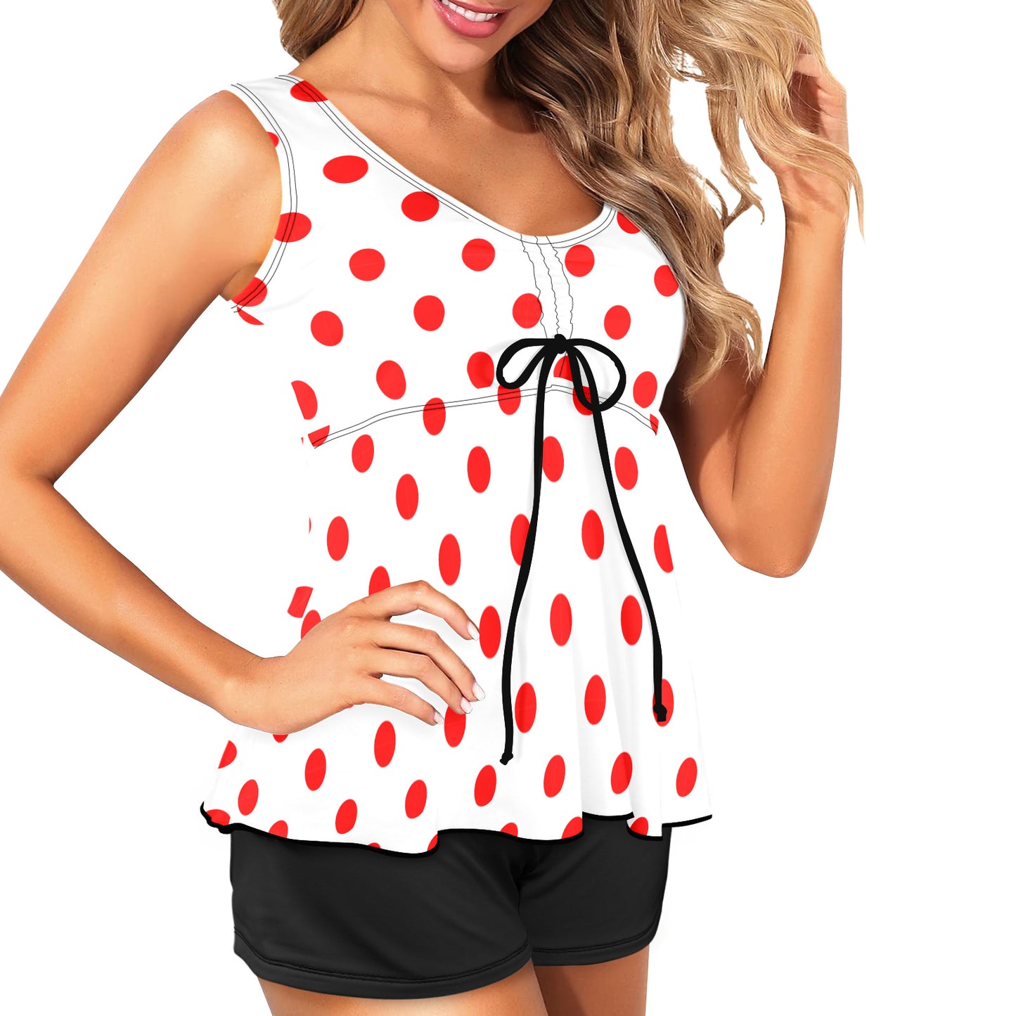 White With Red Polka Dots Two Piece Tankini Women's Swimsuit