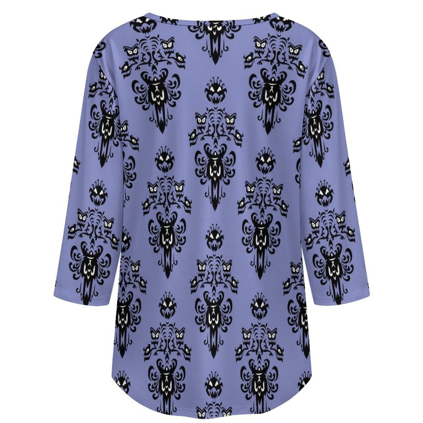 Haunted Mansion Wallpaper Women's 3/4 Sleeve Pleated Tunic Top - Ambrie