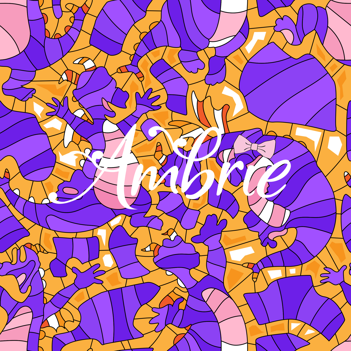 Stained Glass Figment Seamless Pattern, Magical Cartoon Seamless pattern, Fabric Sublimation