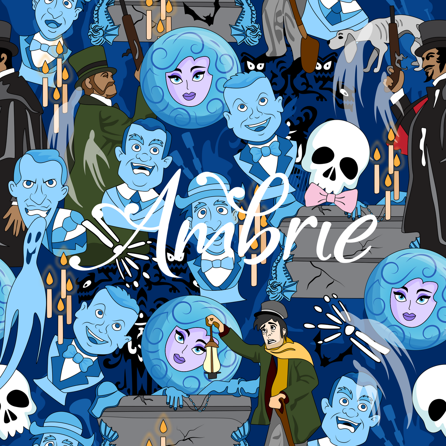 Haunted Mansion Seamless Pattern, Magical Cartoon Seamless pattern, Fabric Sublimation