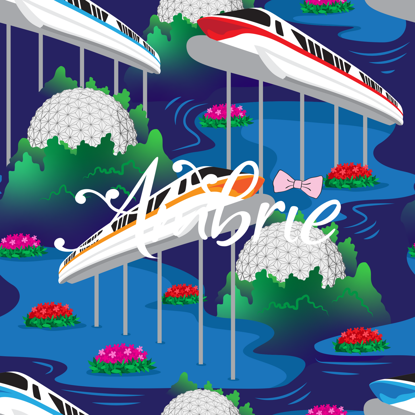 Disney Monorail Seamless Pattern, Magical Cartoon Seamless pattern, Fabric Sublimation