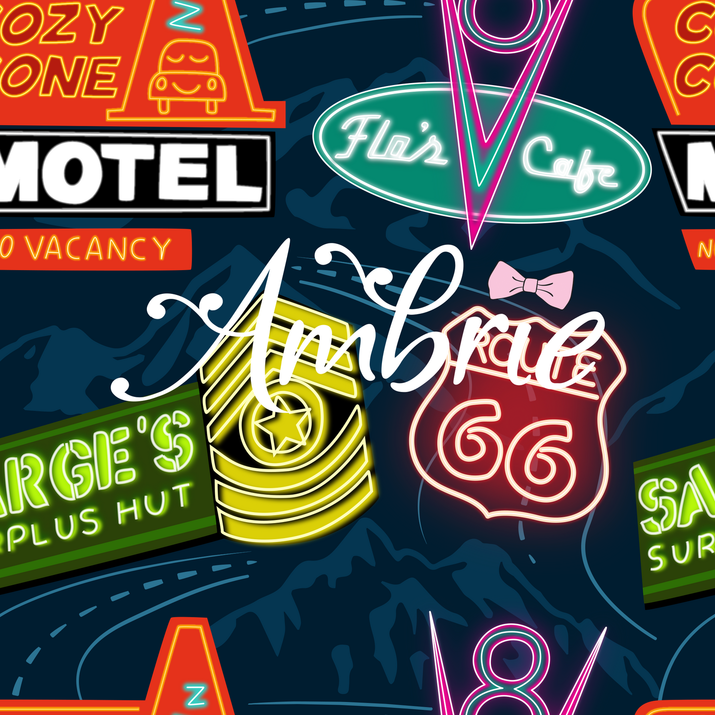 Cars Neon Signs Seamless Pattern, Magical Cartoon Seamless pattern, Fabric Sublimation