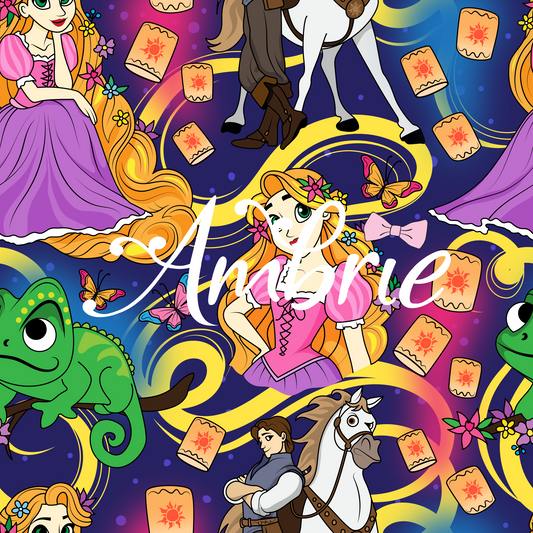 Tangled Portraits Pattern, Magical Cartoon Seamless pattern, Fabric Sublimation