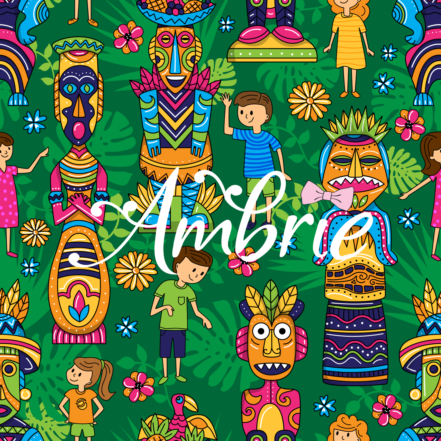 Classic Tiki Room Seamless Pattern, Magical Cartoon Seamless pattern, Fabric Sublimation