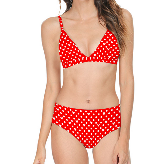 Red With White Mickey Polka Dots Women's One-Piece Swimsuit