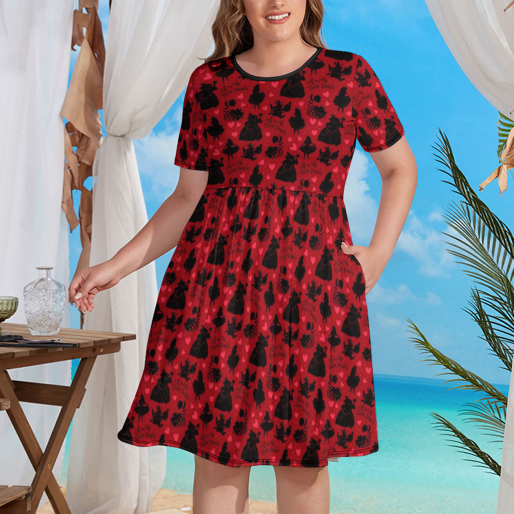 Off With Their Heads Women's Round Neck Plus Size Dress With Pockets