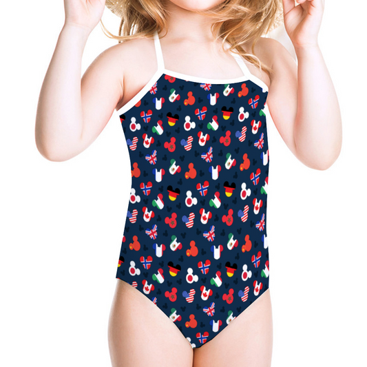 Mickey Flags Girl's Halter One Piece Swimsuit