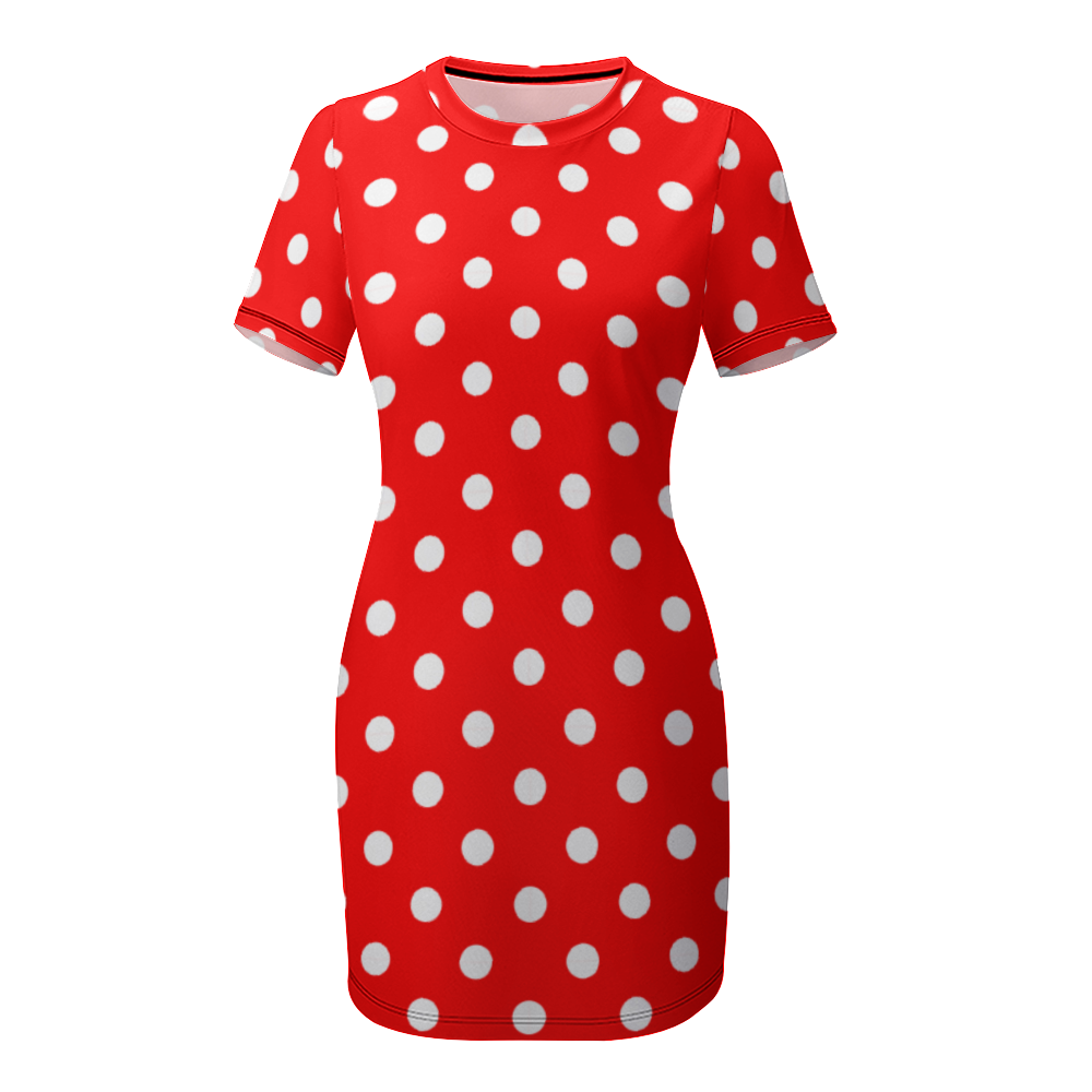 Red With White Polka Dots Women's Summer Short Dress